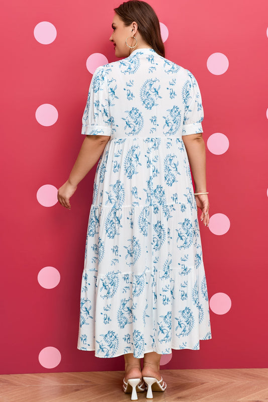 Plus Size Floral Paisley Tiered Maxi Dress