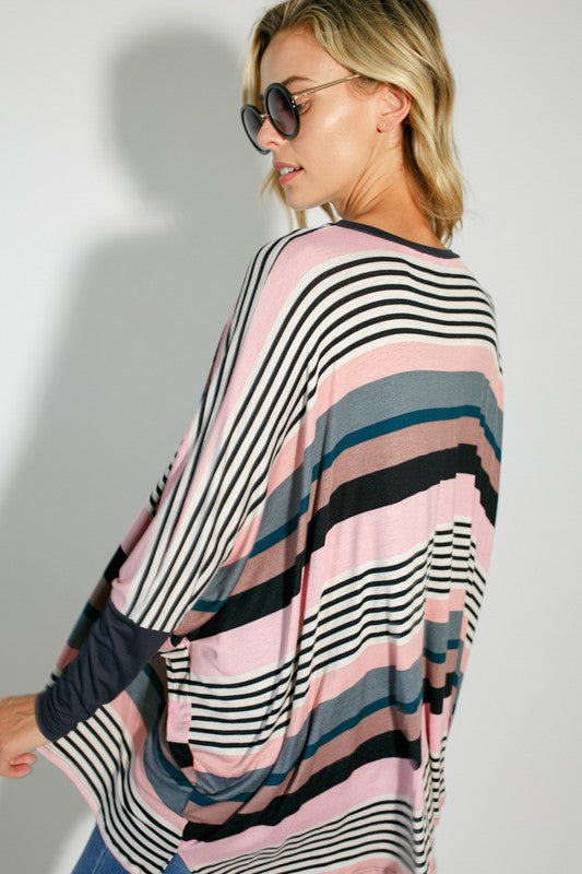 MULTI ENGINEERING STRIPE PRINT JERSEY OVERSIZE BOX