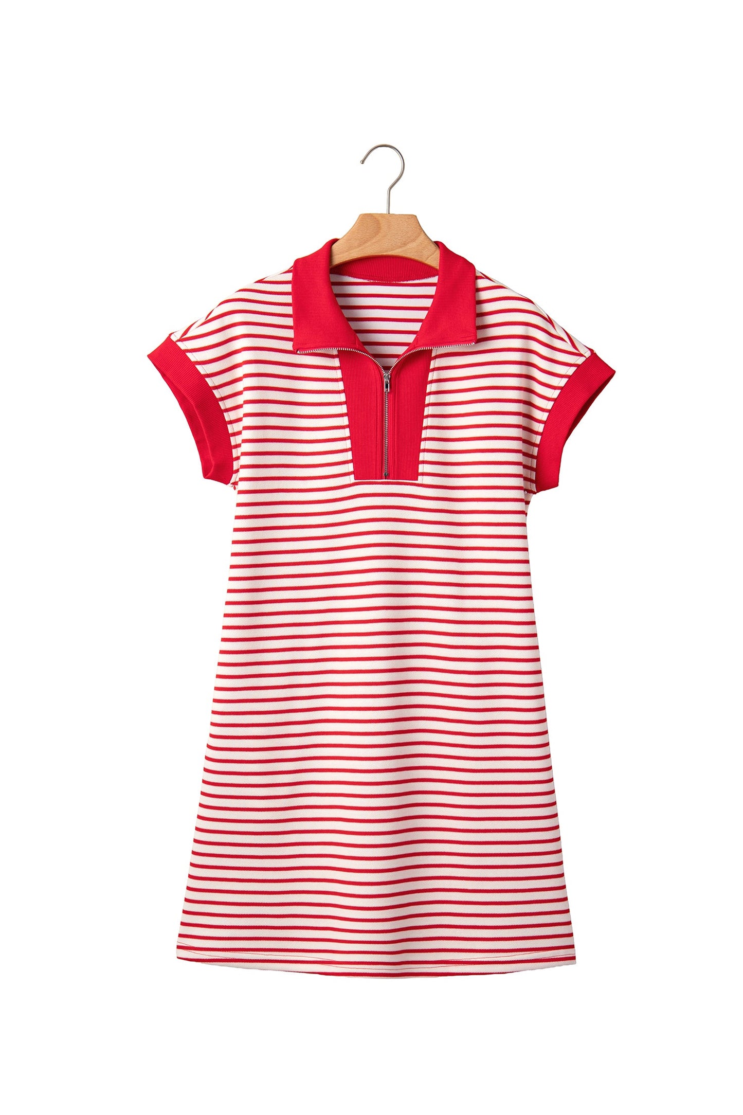 Stripe Quarter Zip Polo Collar T-Shirt Dress