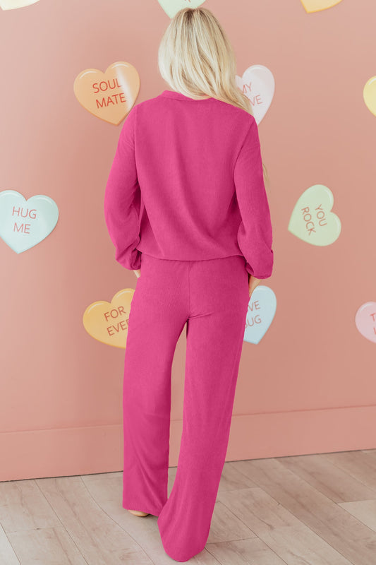 Solid Corduroy Pullover and Drawstring Pants Set