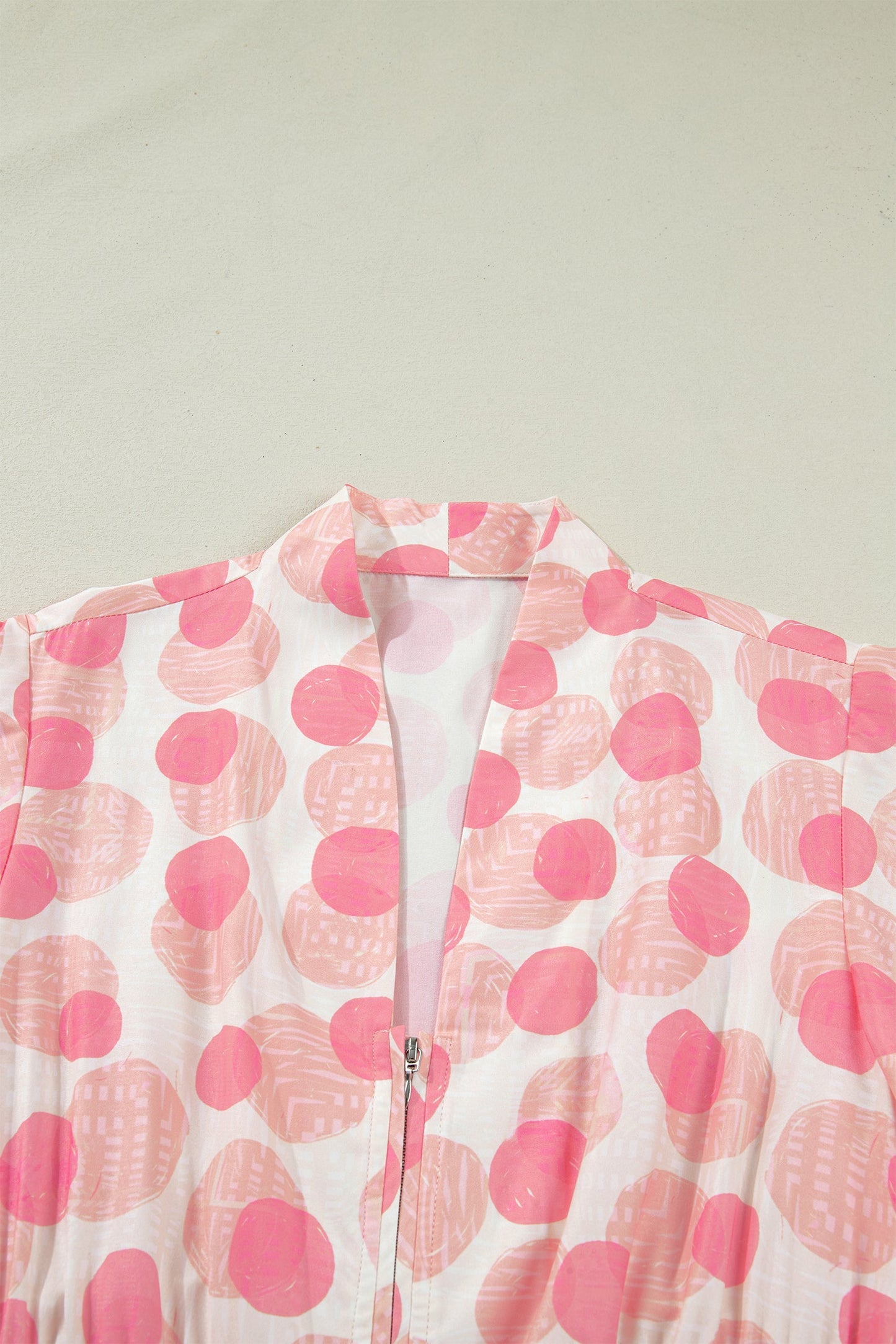 Polka Dot Ruffle Zip Up Short Sleeve Midi Dress