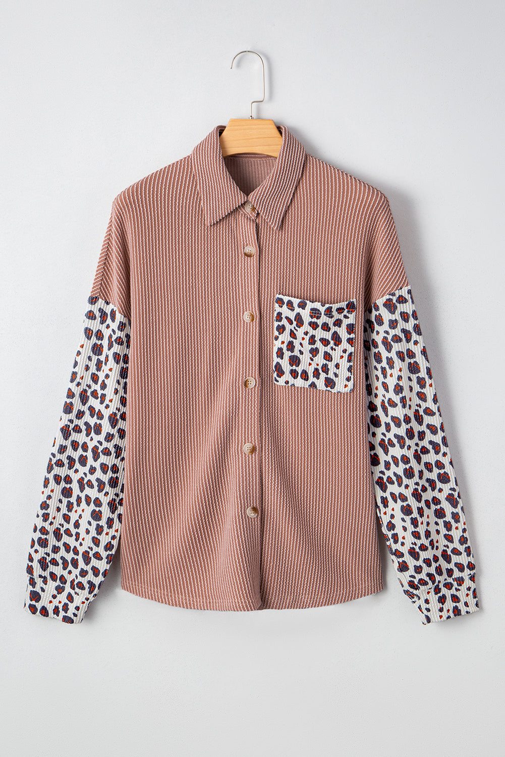 Western Leopard Corded Knit Patchwork Shacket