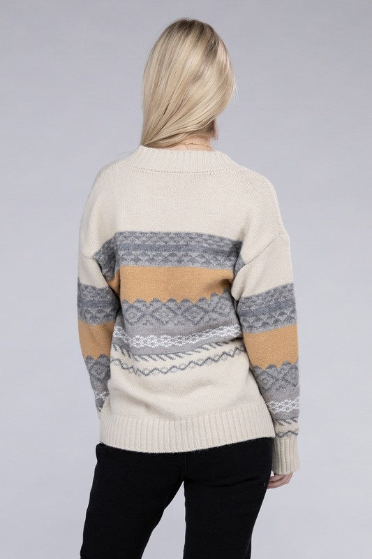 Multicolor Stripe V Neck Sweater
