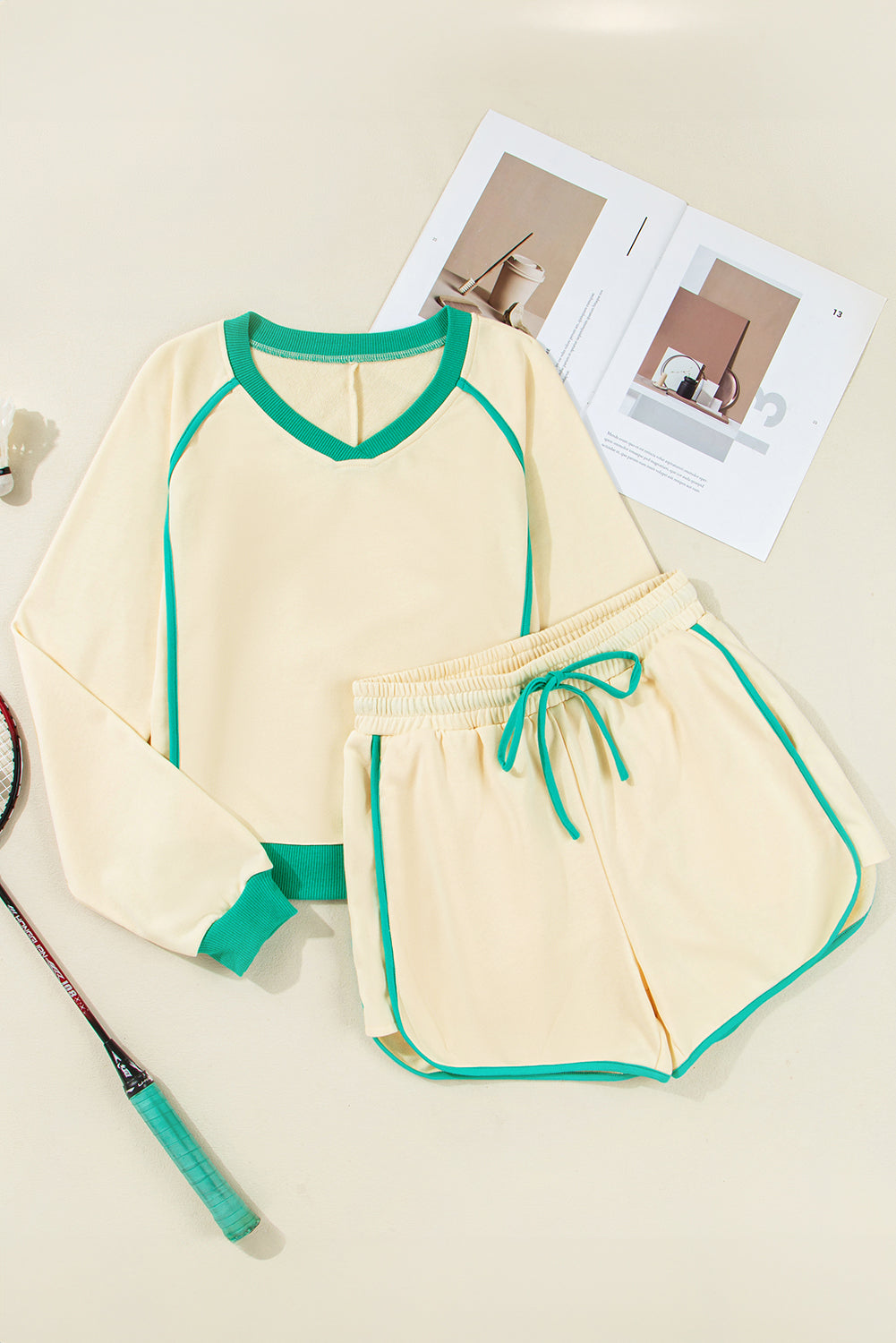 Wren Long Sleeve Pullover and Drawstring Shorts Outfit