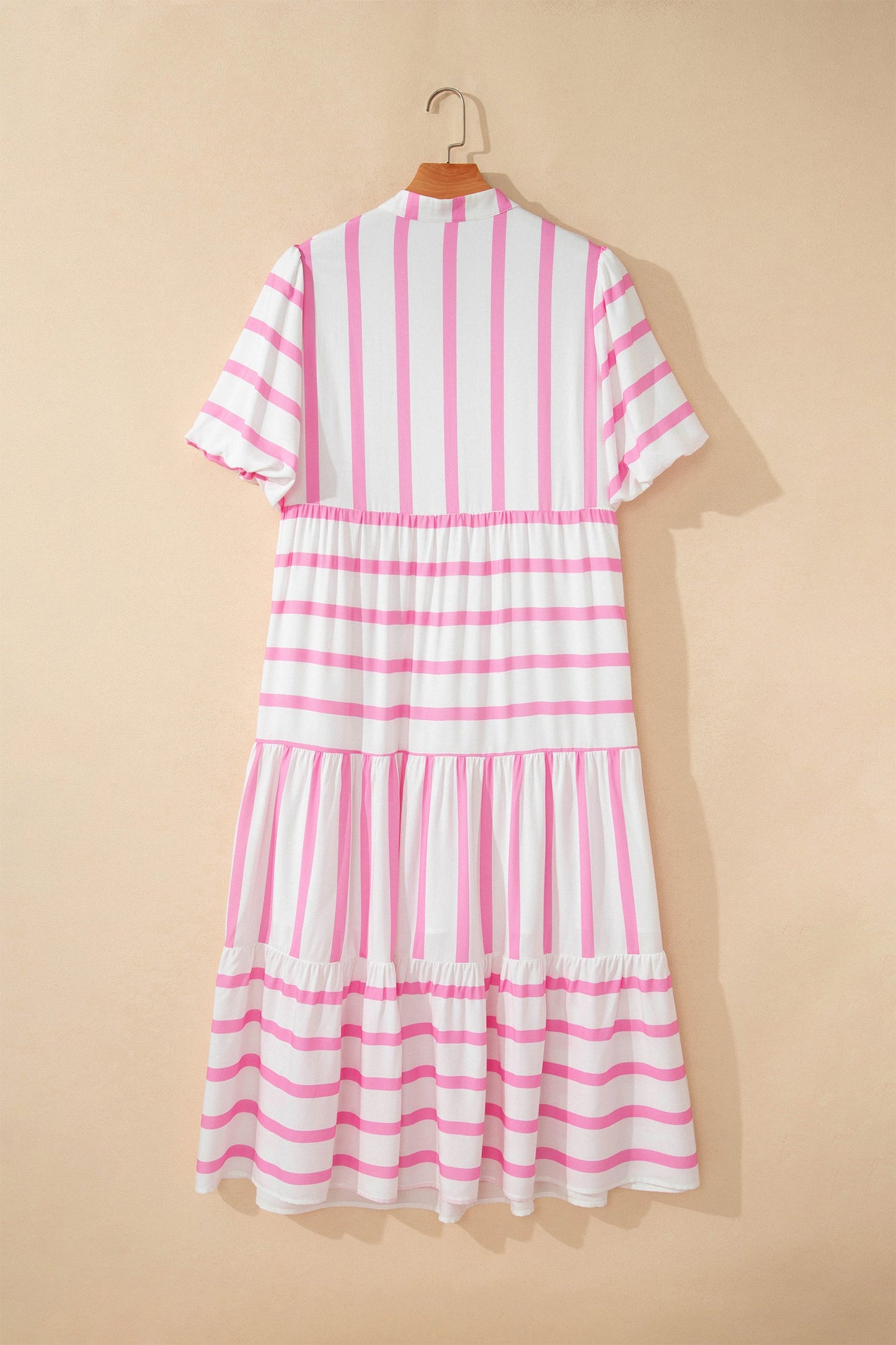 Plus Size Stripe V-Neck Tiered Maxi Dress