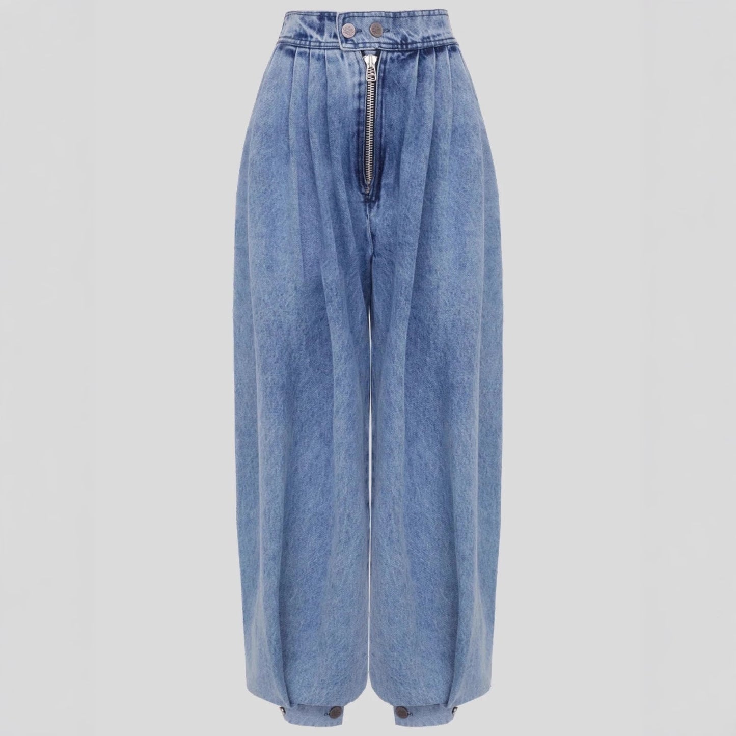 High Waisted Leg-Tie Jeans – Zipper Detail Button Closure Long Pants
