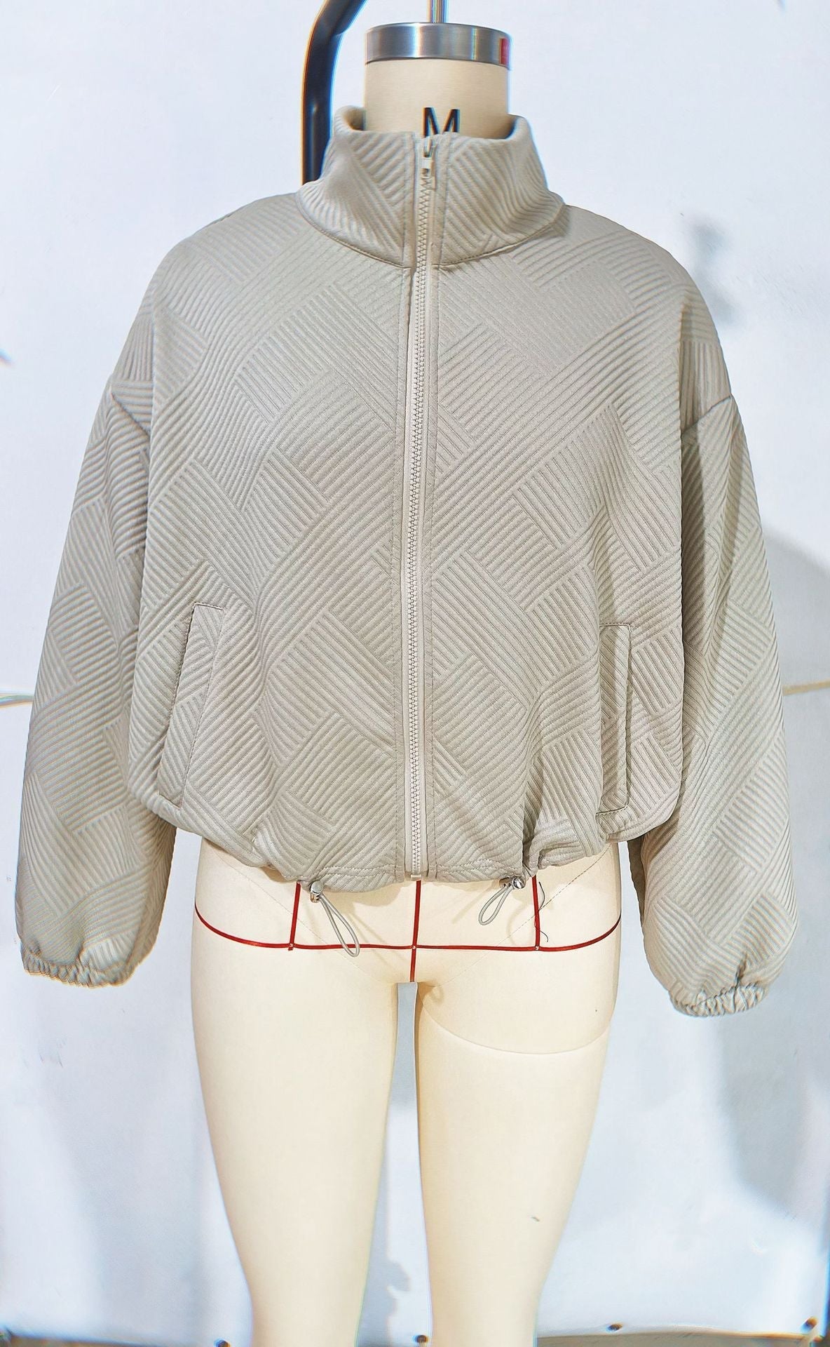 Women's Oversized Zip-Up Jacket with Pockets – High Neck Textured Coat