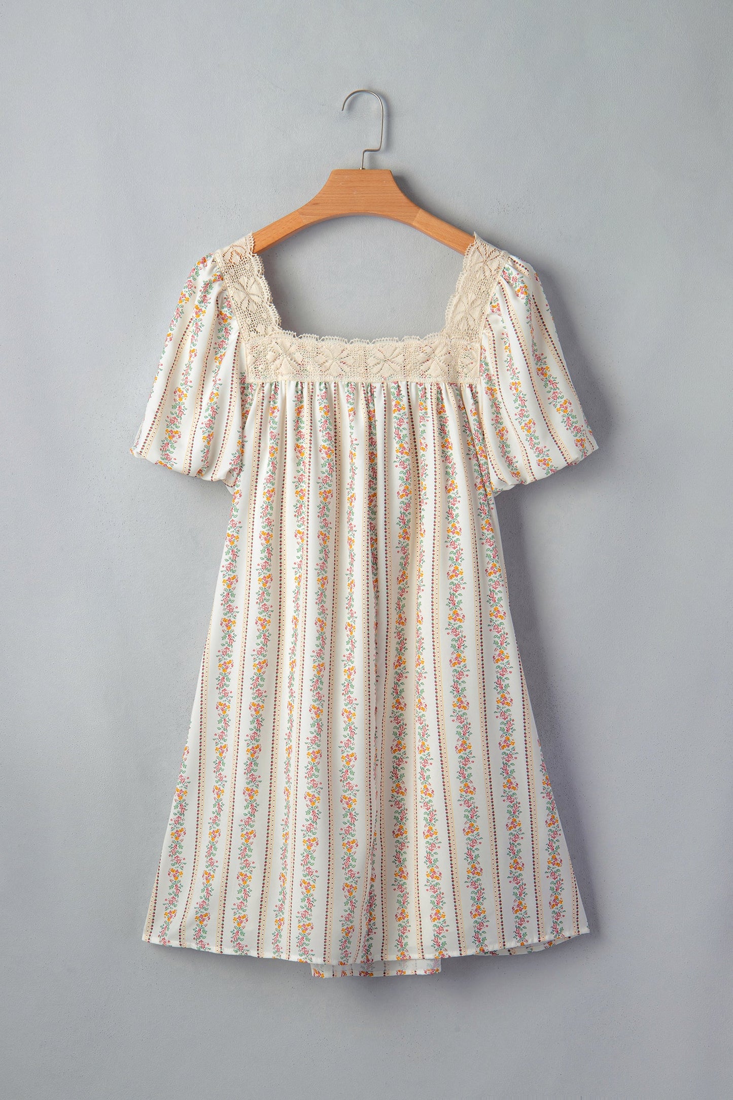 Floral Contrast Ribbon Bow Lace Square Mini Dress