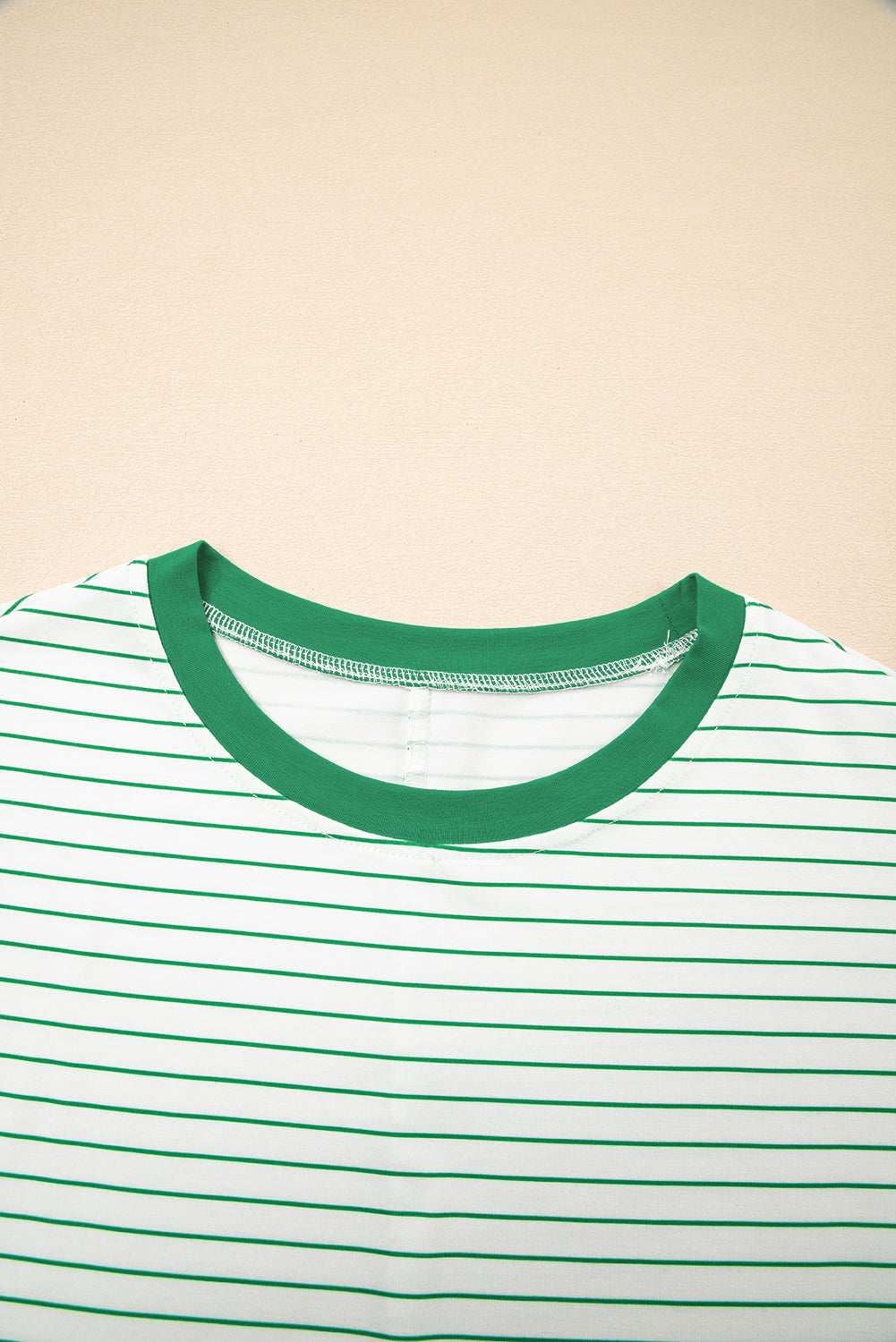 Stripe Ruffle Sleeve Crewneck T-Shirt Mini Dress