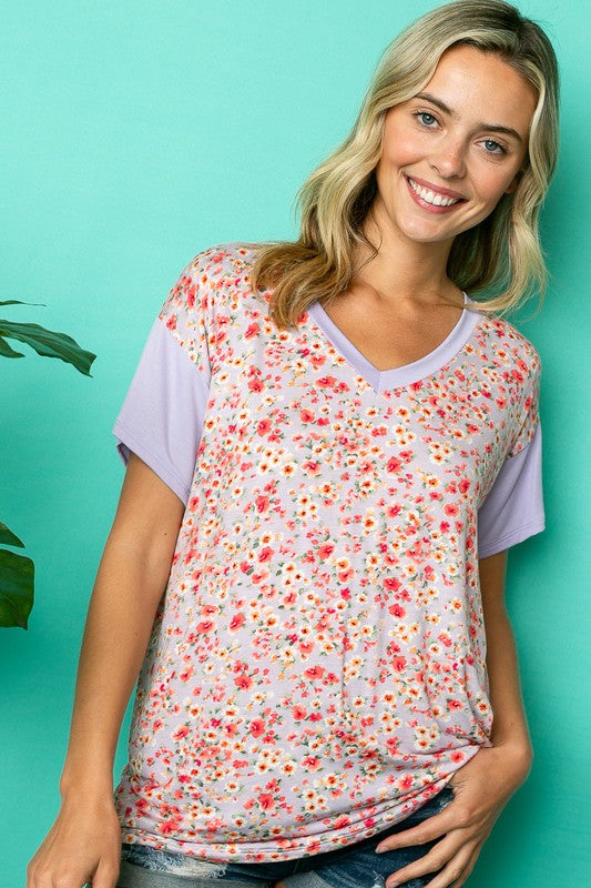 DIZZY FLORAL SOLID MIX BOXY TOP