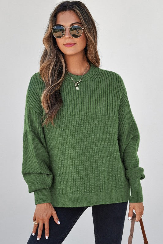 SOLID TEXTURED KNIT CREWNECK SWEATER | MODERN EMPORIUM - Modern Emporium Boutique