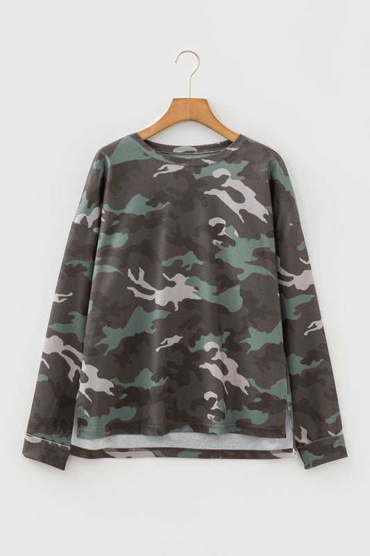 Anaya Textured Drop Shoulder Long Sleeve Top