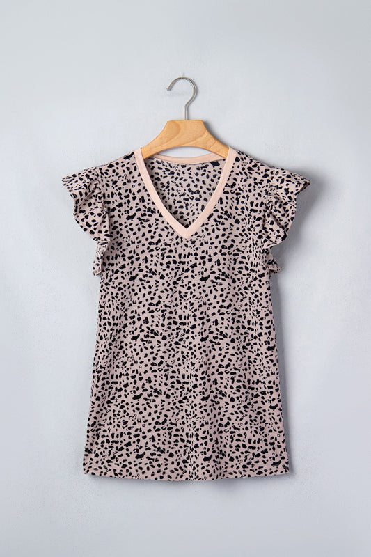 Cheetah V-Neck Ruffle Trim Tank Top