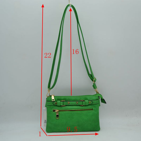 Multi-Zipper Crossbody Bag with Adjustable Strap and Gold Hardware