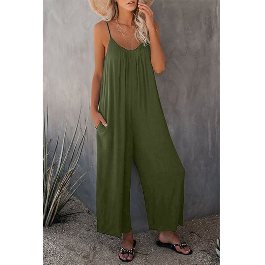 Women's Pleated Chest Cross-Strap Jumpsuit