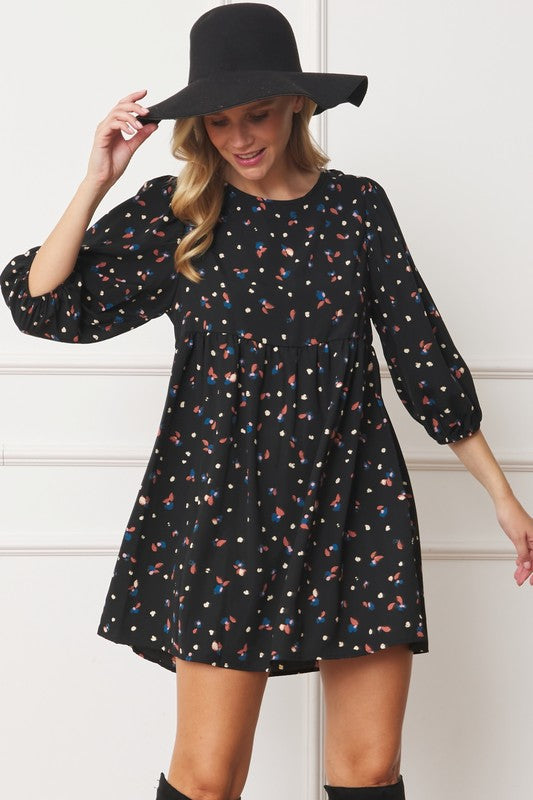 Abstract Polka Dot Bishop Sleeve Mini Dress