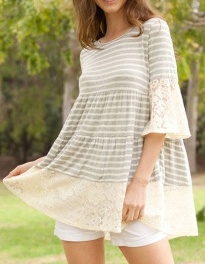 Lace Ruffle Sleeve Tiered Tunic