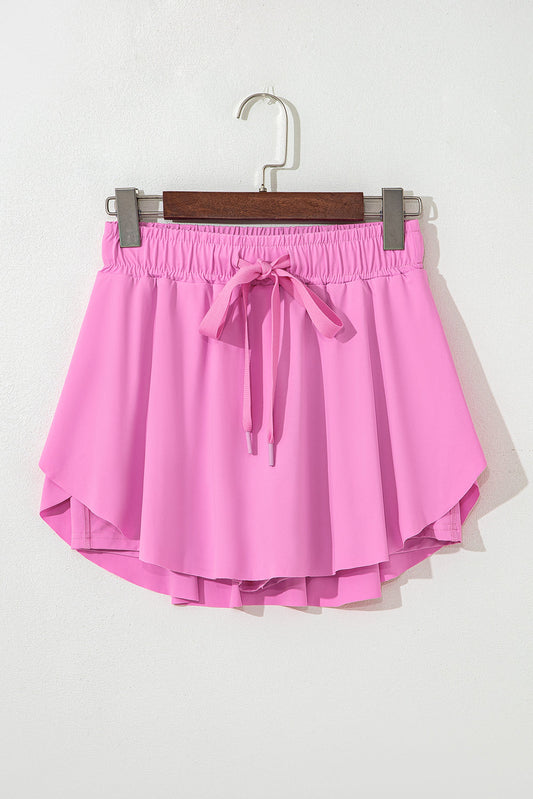 Solid Drawstring Elastic Waist Lined Tennis Skort
