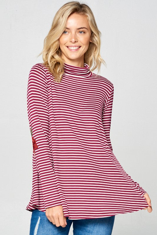 STRIPE JERSEY TURTLE NECK CASUAL TOP