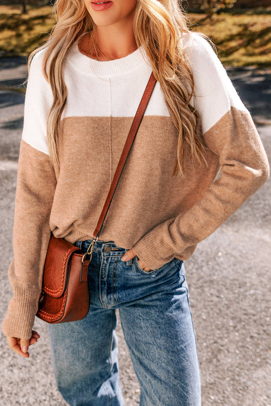 Isabella Colorblock Ribbed Trim Sweater