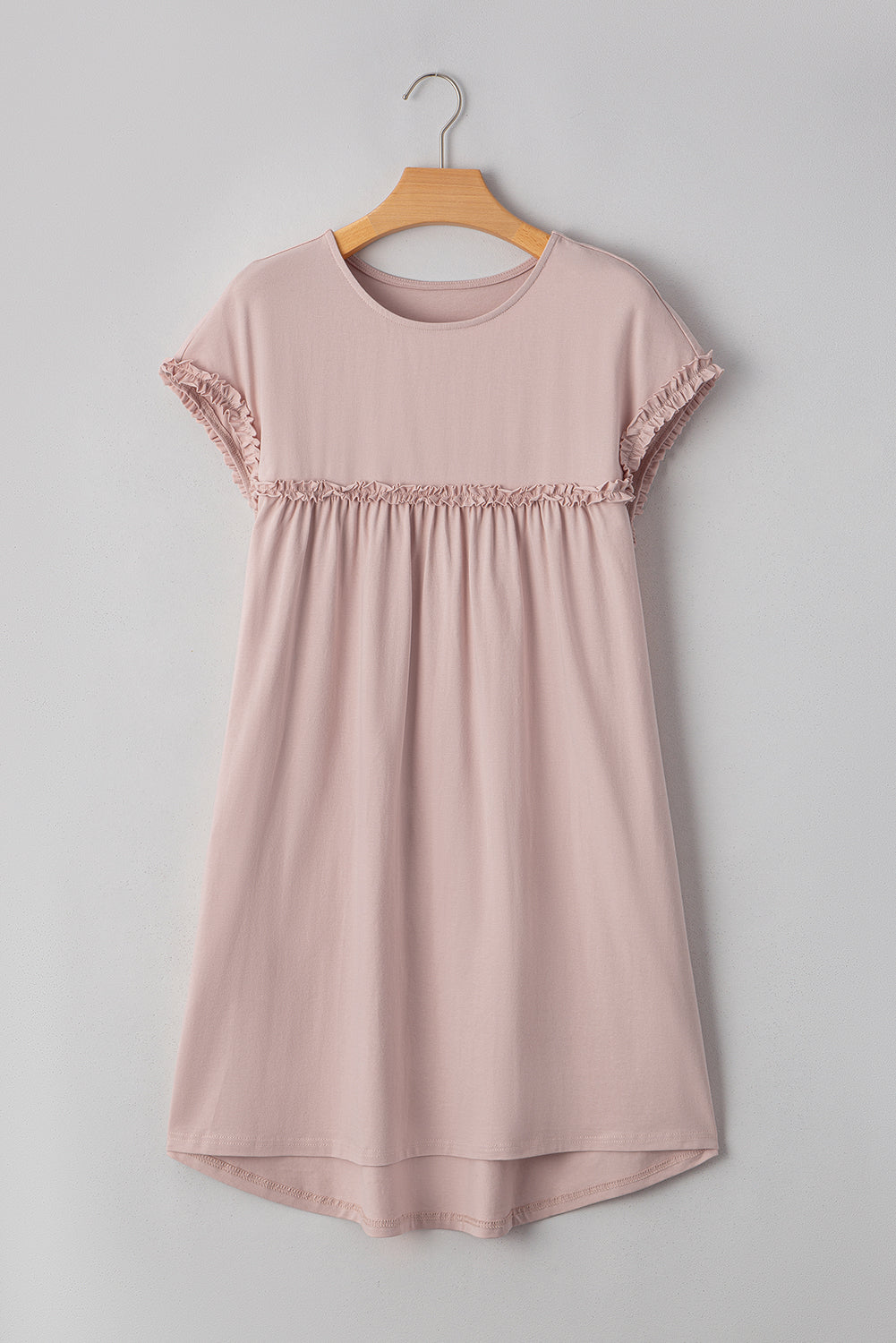 Solid Frilled Trim Short Sleeve Mini Dress