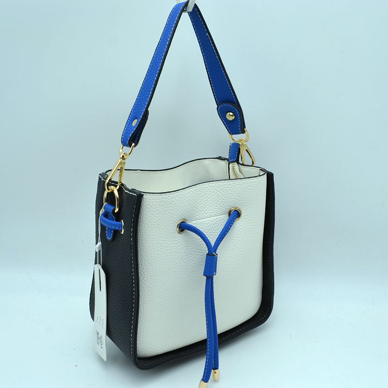 Color-Block Drawstring Bucket Bag with Multi-Strap Options