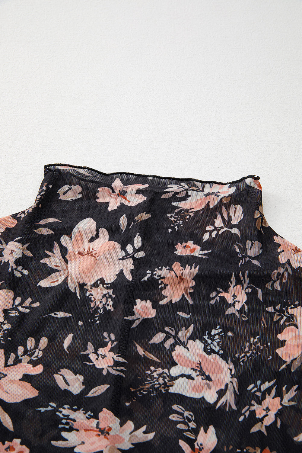 Floral Mesh Mock Neck Long Sleeve Top