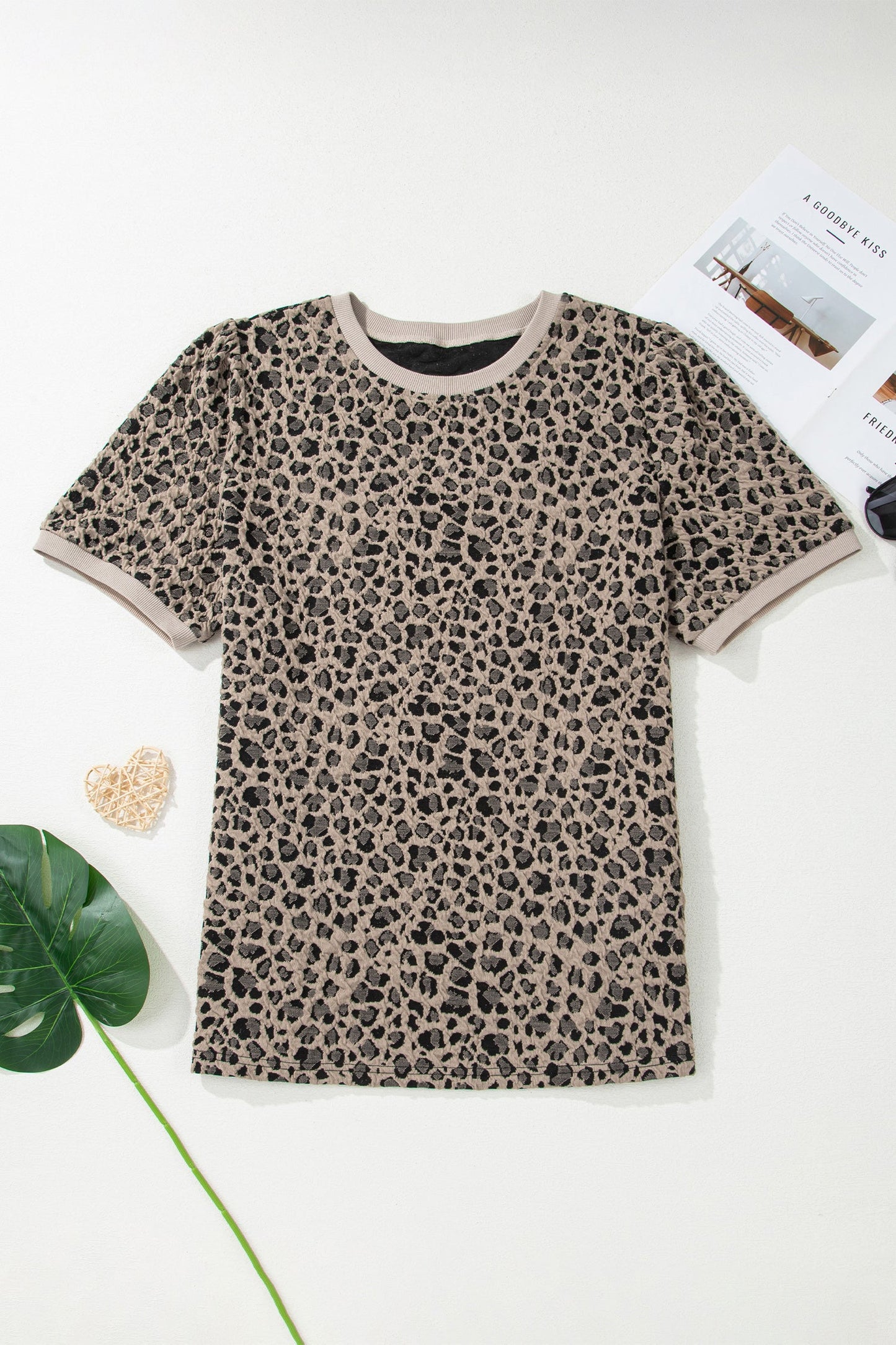 Plus Size Leopard Textured Short Sleeve T-Shirt