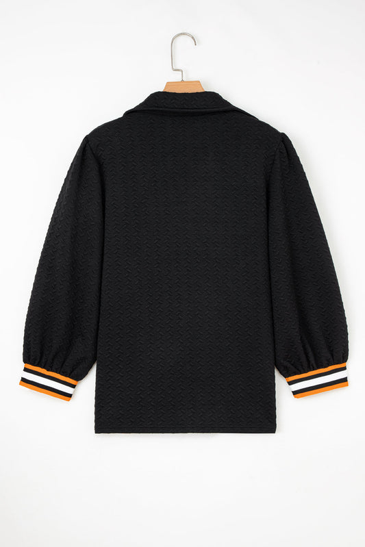 Textured Stripe Patchwork 3/4 Sleeve Sweatshirt
