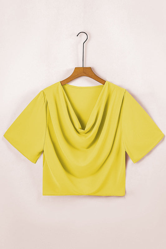 Solid Cowl Neck Draped 3/4 Sleeve Blouse