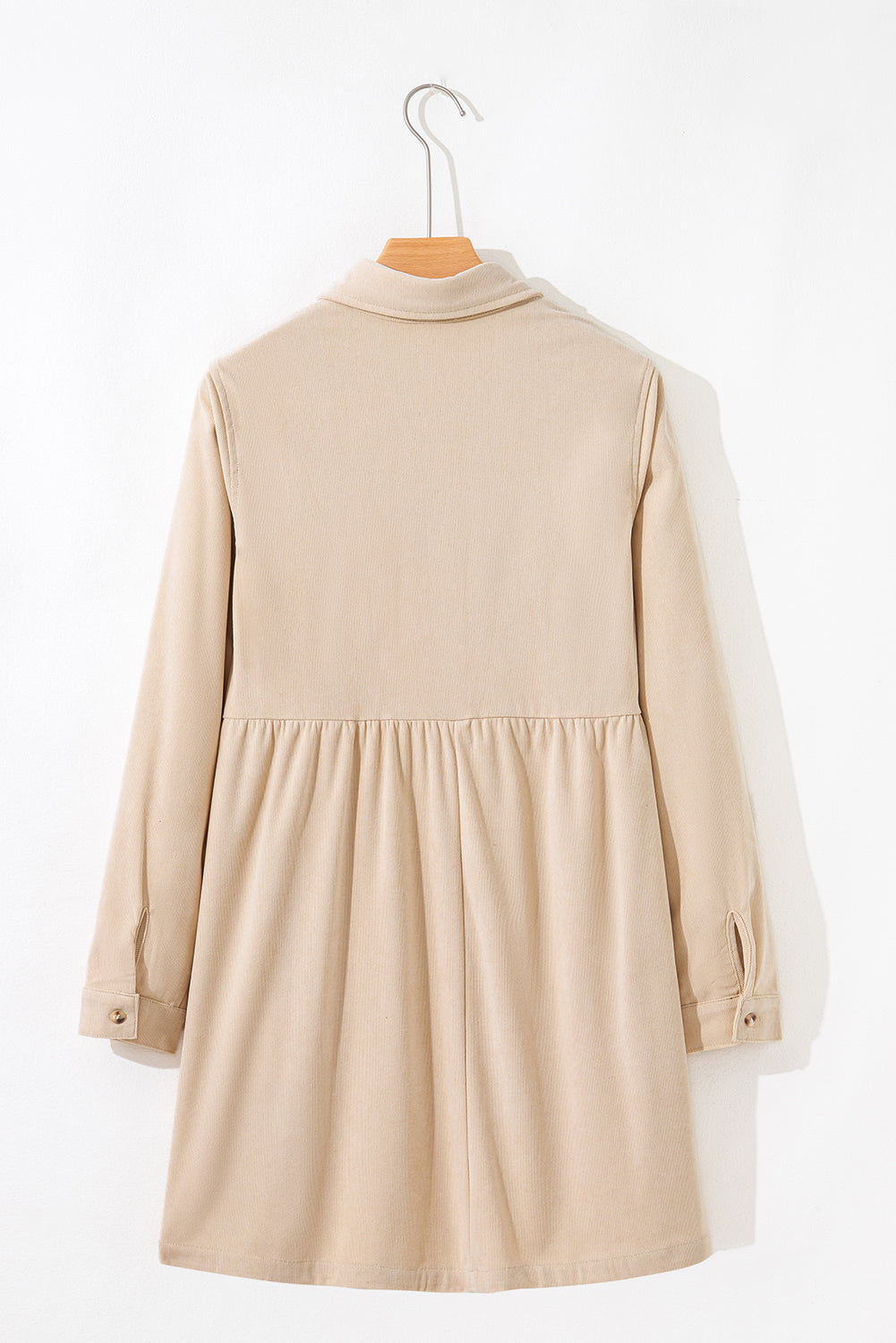 Solid Corduroy Half-Button Collared Mini Dress