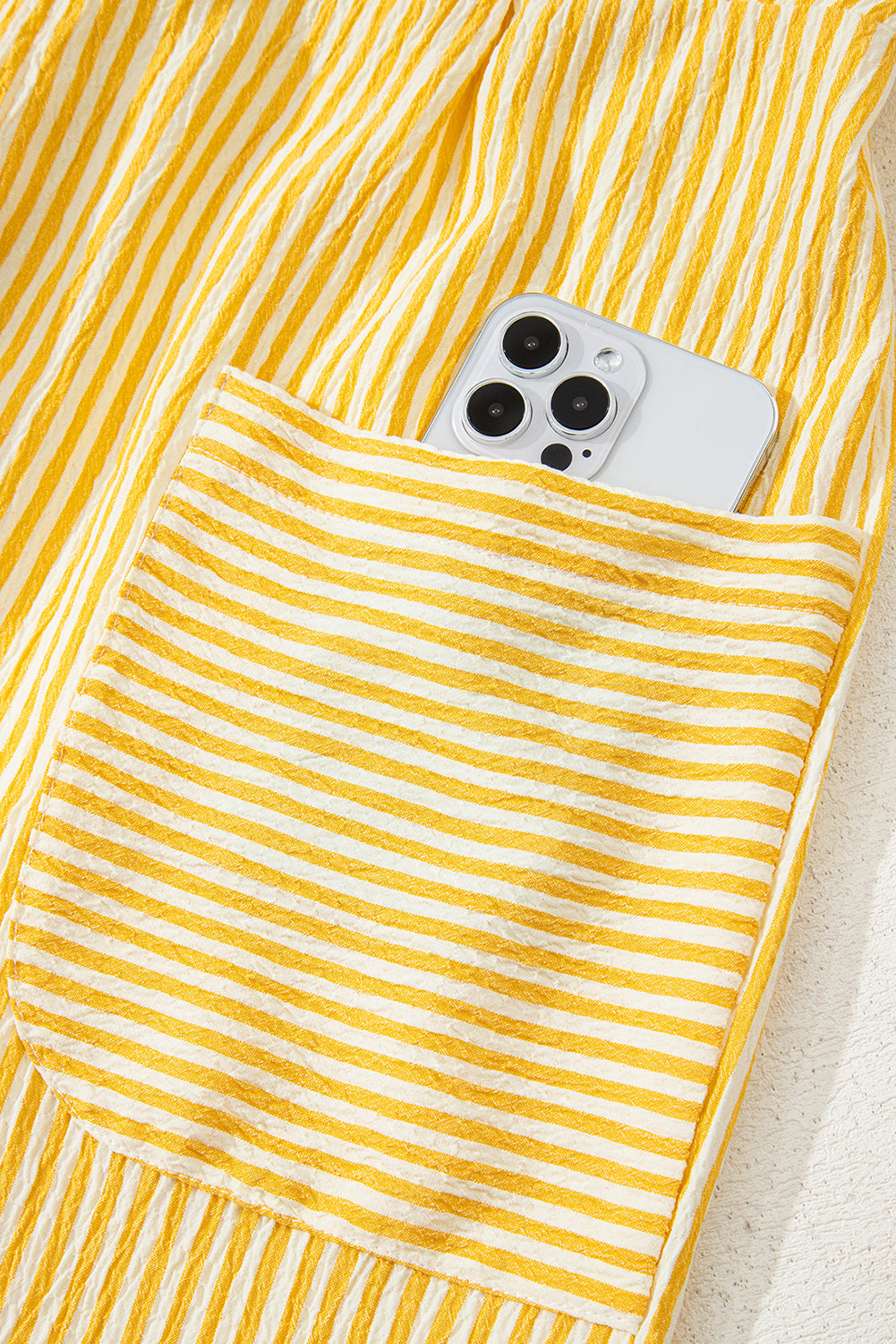 Stripe Tie Shoulder Smocked Wide Leg Romper