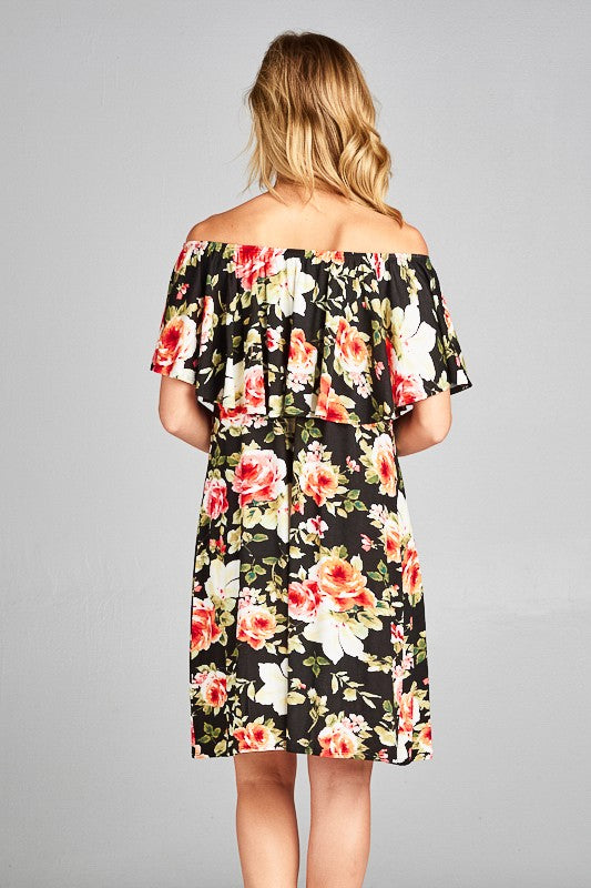 FLORAL PRINT OFFSHOULDER MINI DRESS