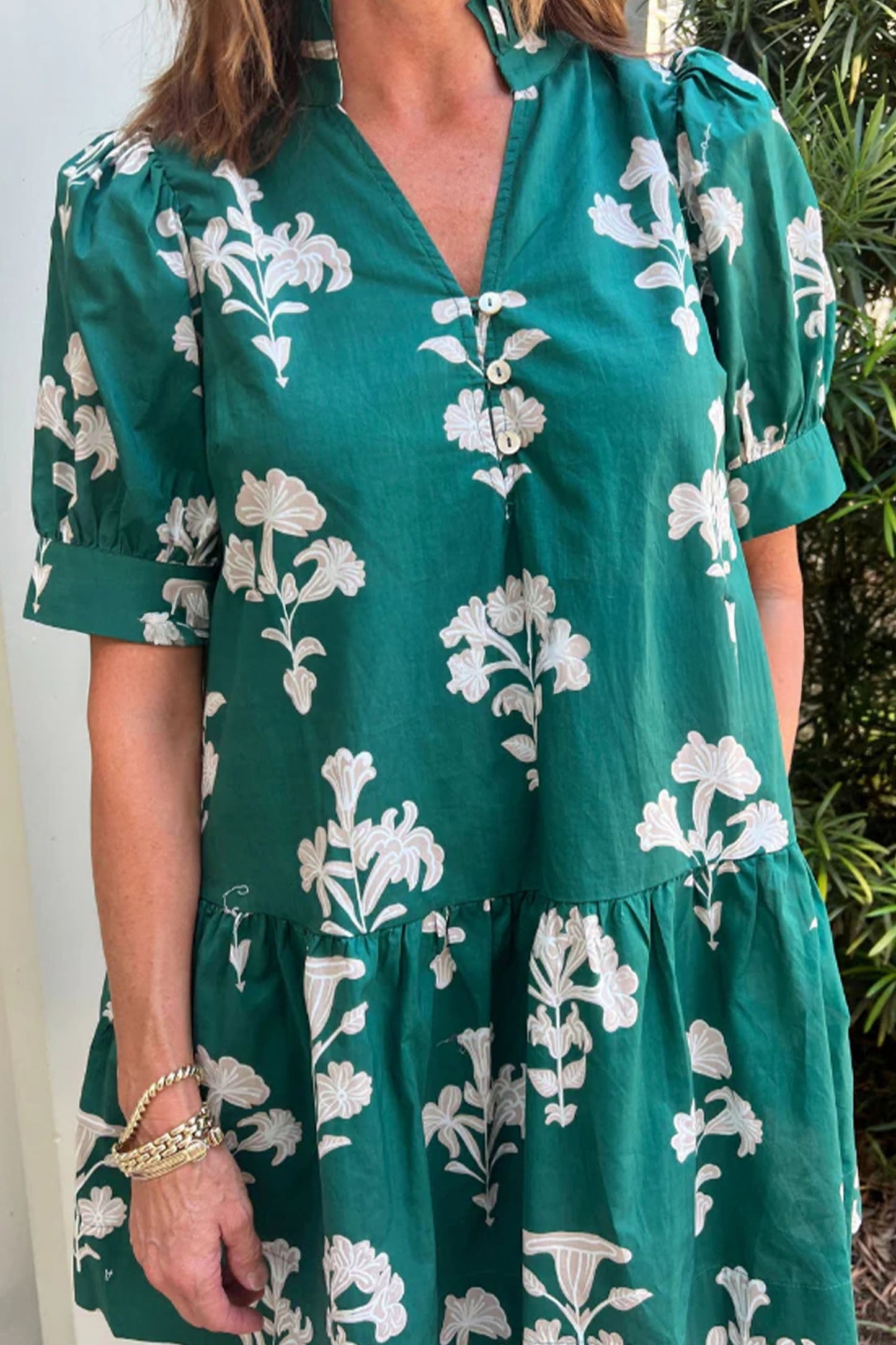 Floral Frilled V-Neck Puff Sleeve Mini Dress