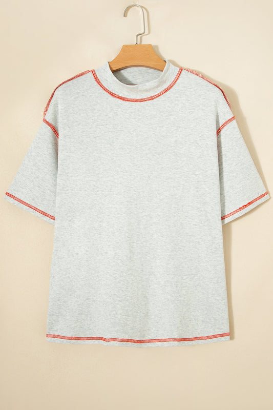 Reversible Contrast Stitching Mock Neck T-Shirt