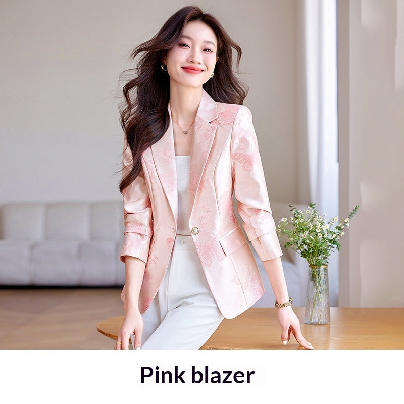 Women's Elegant Slim-Fit Satin Suit Blazer – Pocket Detail Long Sleeve