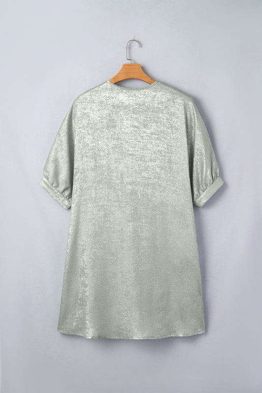 Metallic V-Neck Short Sleeve Mini Dress