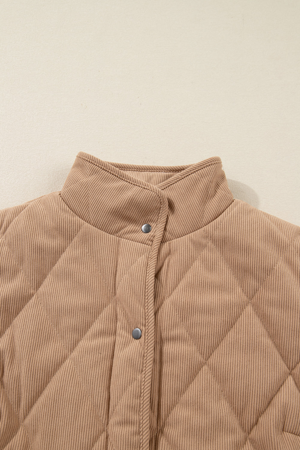 Plus Size Quilted Corduroy Snap Button Vest Jacket