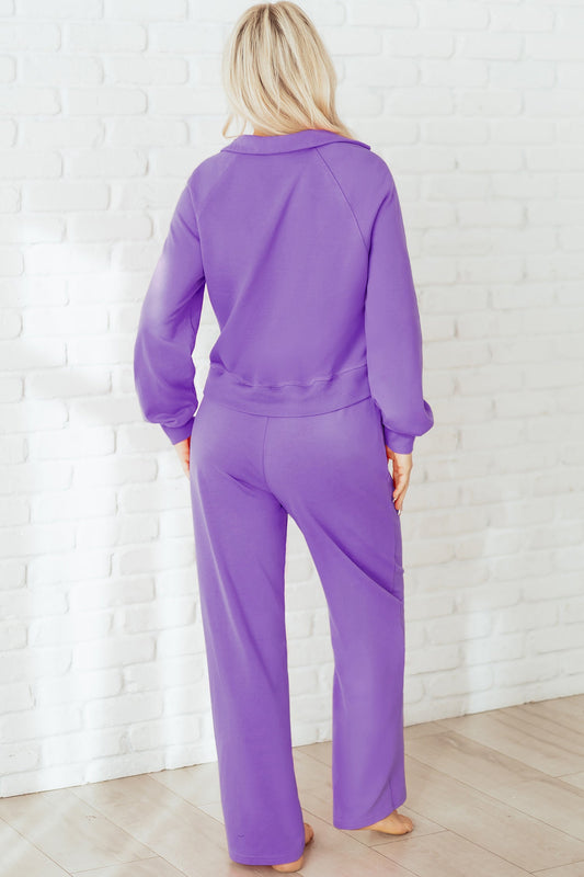 Solid Collared Top and Central Seam Pants Set