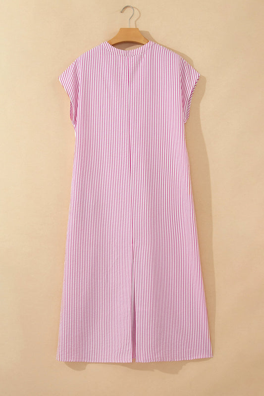 Stripe Frilled Half Buttoned Maxi Dress