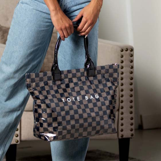 Charly Laminated Checkered Nylon Tote