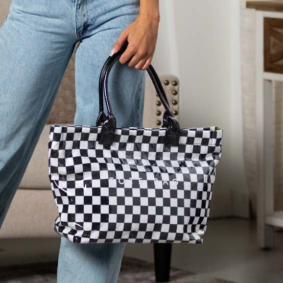 Charly Laminated Checkered Nylon Tote