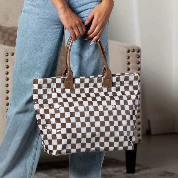 Charly Laminated Checkered Nylon Tote