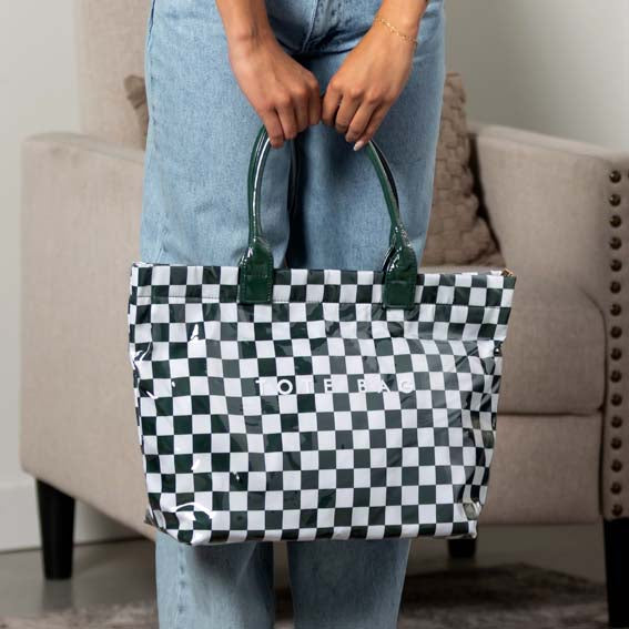 Charly Laminated Checkered Nylon Tote