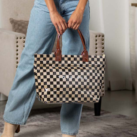 Brooklyn Laminated Mixed Media Checkered Tote
