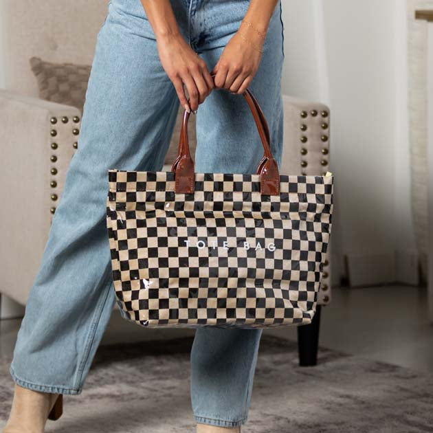 Brooklyn Laminated Mixed Media Checkered Tote