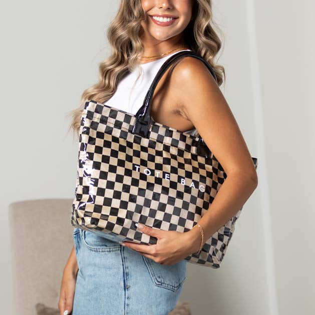 Brooklyn Laminated Mixed Media Checkered Tote