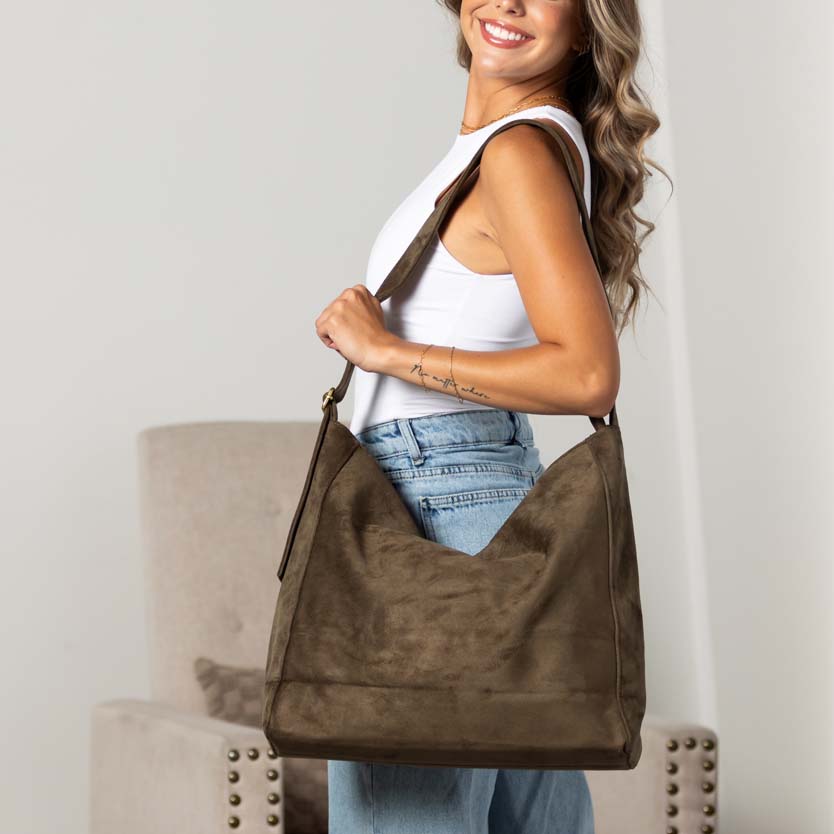 Meryl Oversize Suede Adjustable Hobo Carryall Shoulder Bag