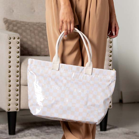Charly Laminated Checkered Nylon Tote