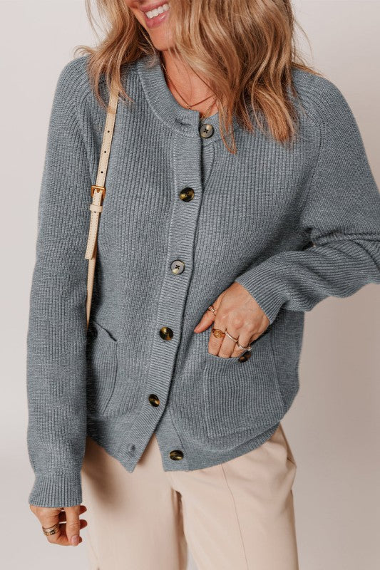 Chunky Knit Button-Front Cardigan Sweater - Medium Grey – women's boutique fashion